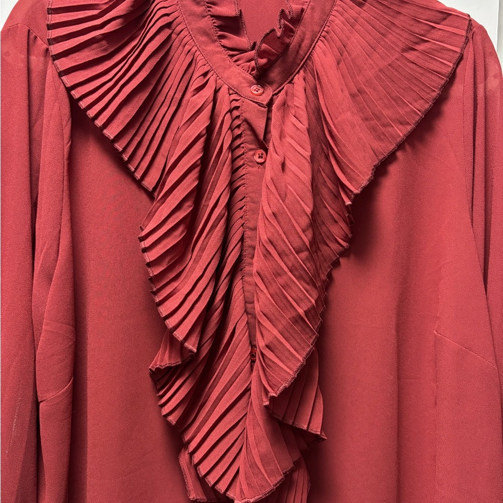 Kensie Women's Red Ruffle Blouse - Picture 2 of 5